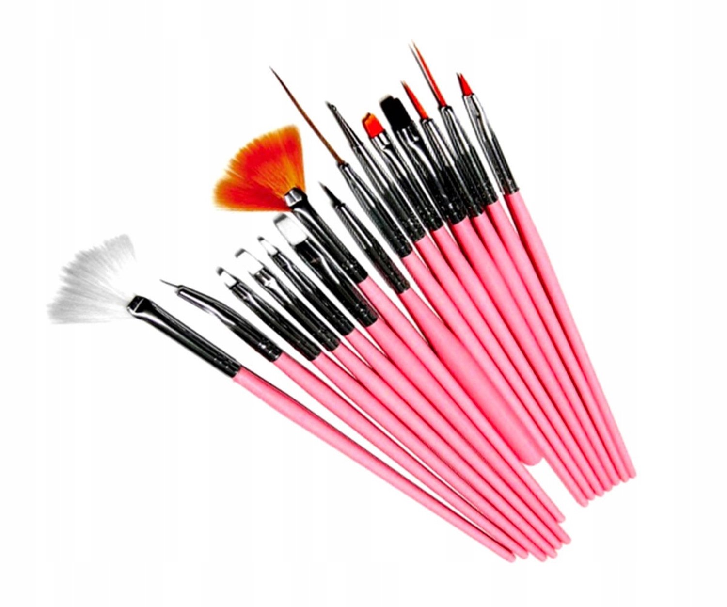 15-delige Nail Art Kwasten Set - Roze Synthetisch Haar