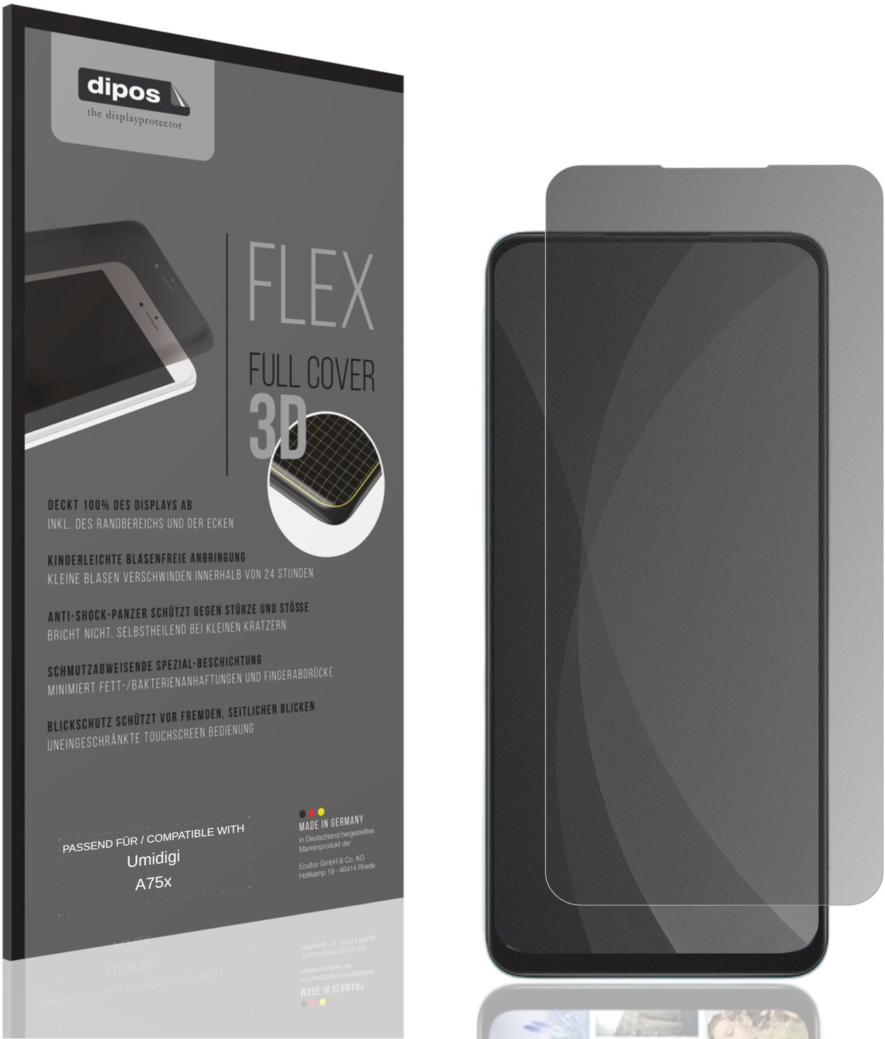 dipos FLEX – Matte Privacy Screenprotector geschikt voor Umidigi A75x | Volledige Schermbescherming | Case-Friendly