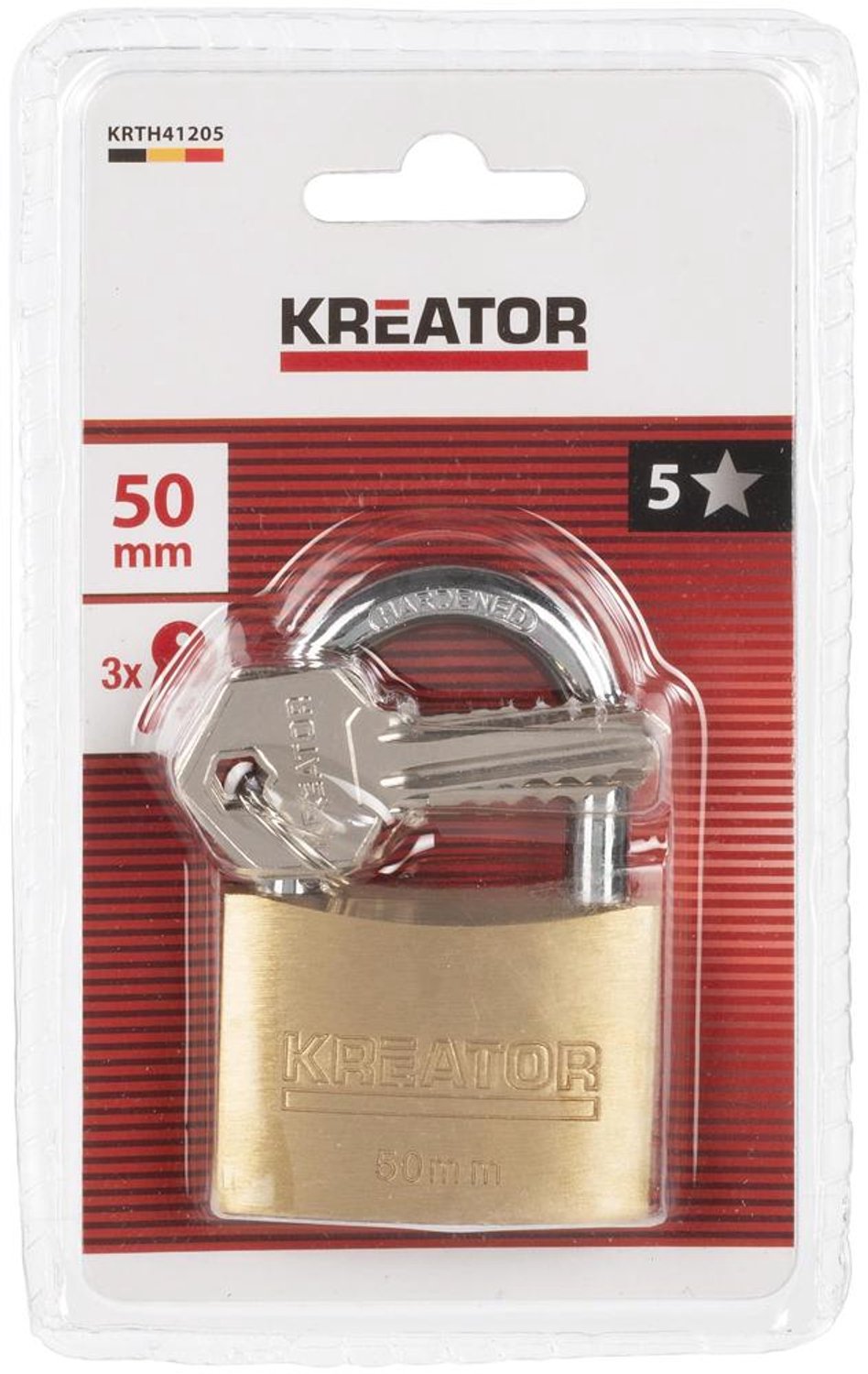 Kreator Hangslot KRTH41205 - Slot met sleutels - Messing behuizing - Stalen beugel - 50 mm groot - 3 sleutels - Hangslot buiten