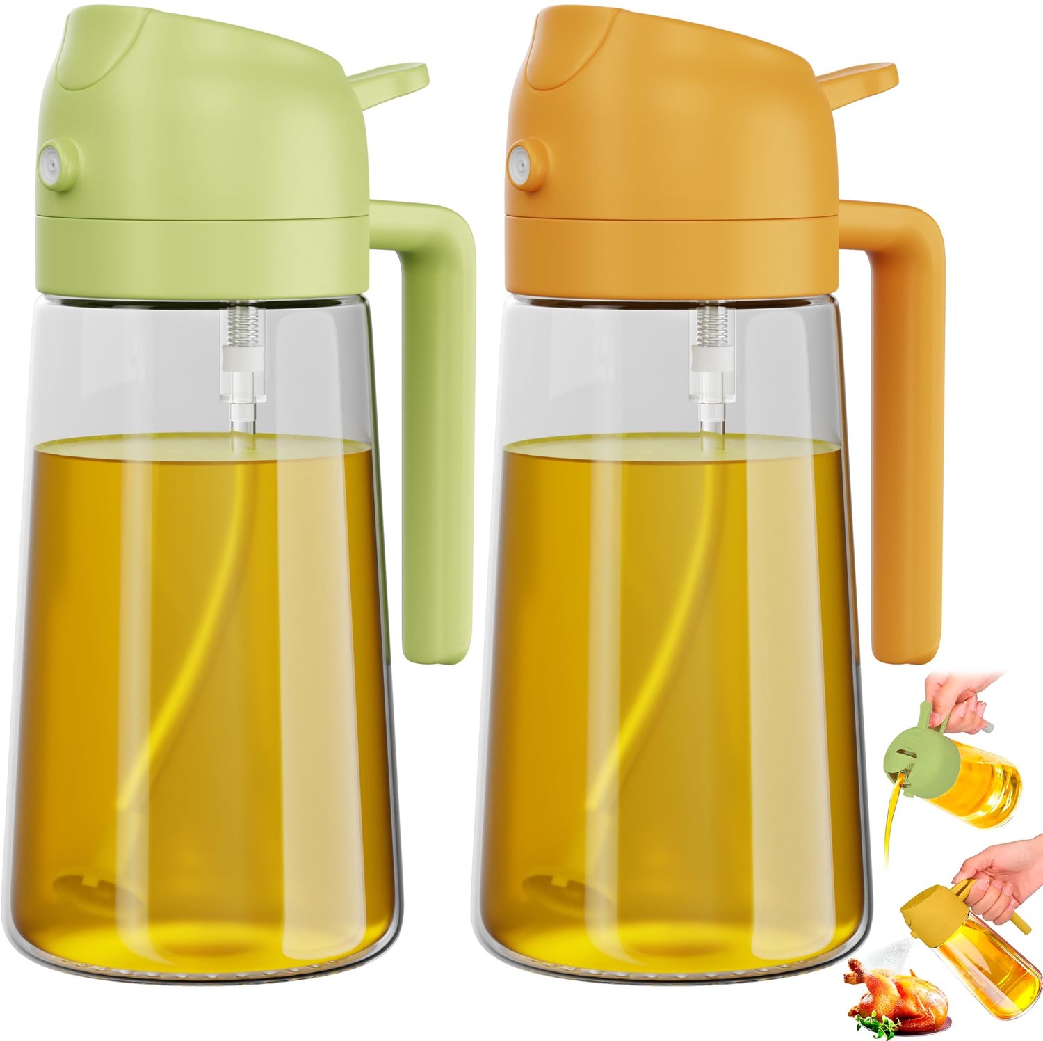 Famanu Oliesproeier dispenser voor de keuken, 2-in-1 spray en gietfunctie, hervulbare en herbruikbare olieman van 480 ml voor koken, grillen en salades soft nude