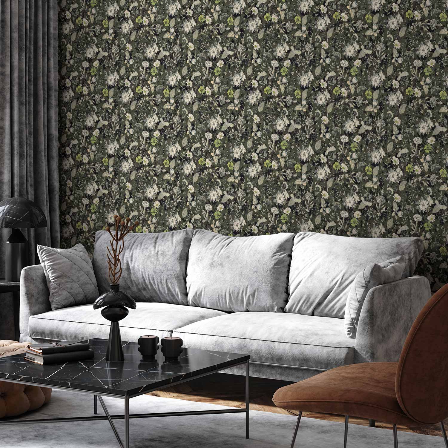 Behang - Fragrant flowers and herbs - green