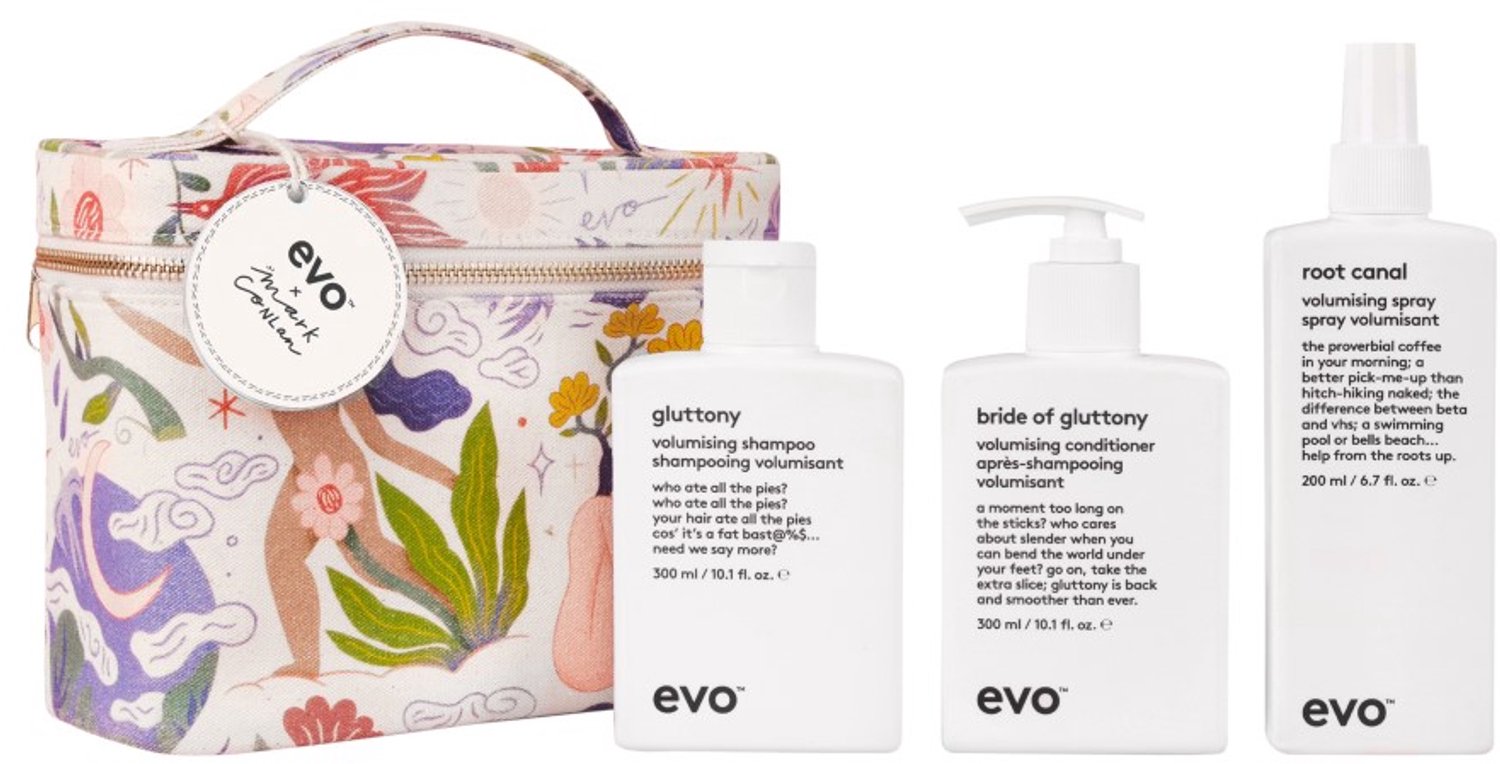 evo Wonderlocks Volume Promo Bag – Gluttony Volumising Shampoo, Bride of Gluttony Volumising Conditioner & Root Canal Volumising Spray met Tas