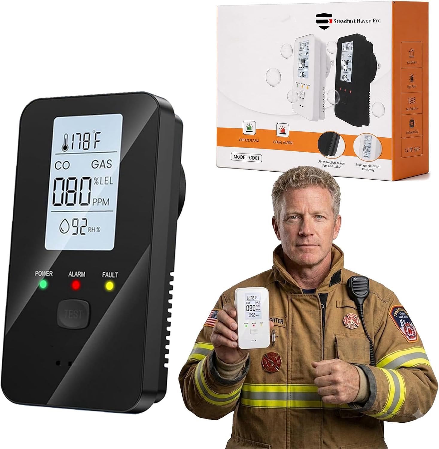 Koolmonoxidemelder met LCD-scherm - 4 in 1 CO CH4 Gasmelder - Temperatuur en Vochtigheidsmeter - Real-time Gasdetectie - Elektrische Waarschuwingsmelder voor Thuis