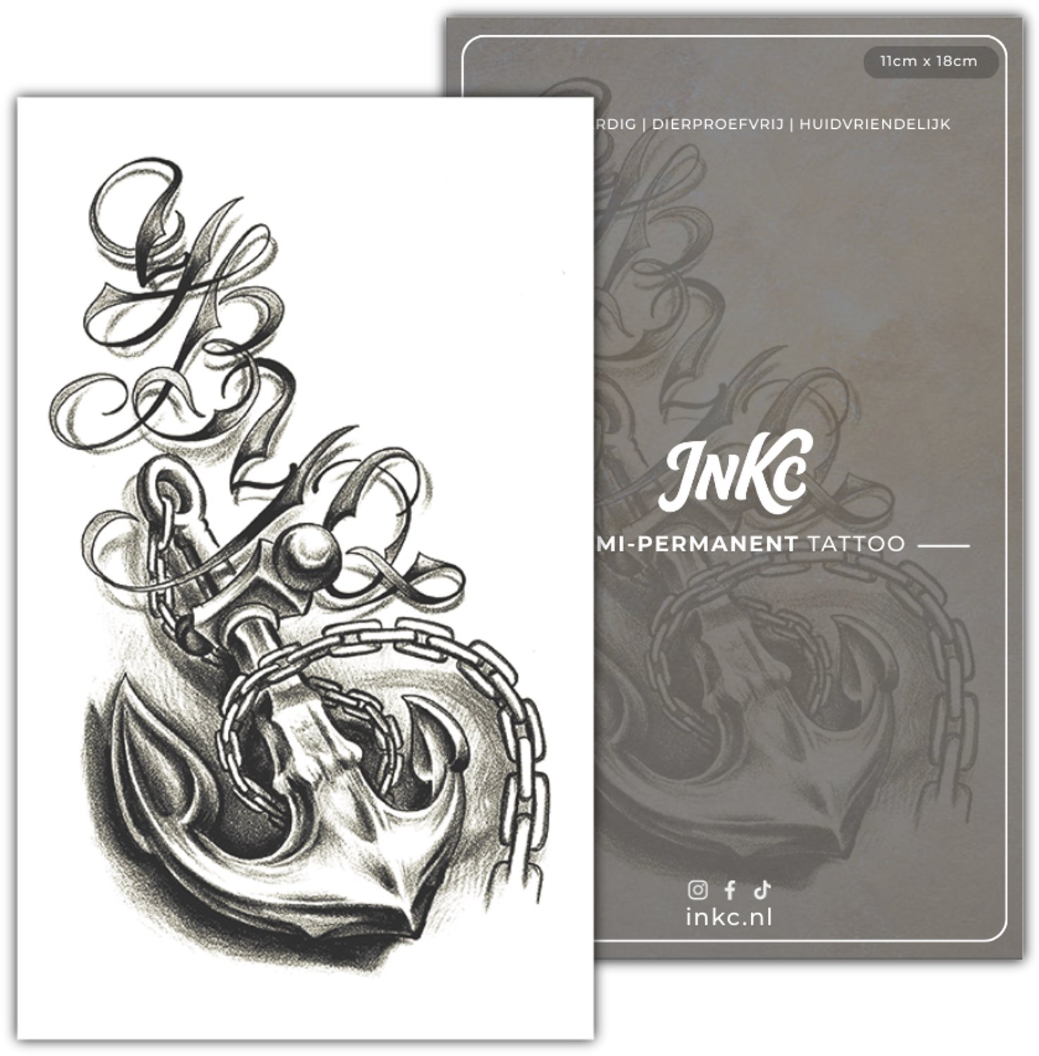 INKC - Tijdelijke Tattoo - Anker - Nep Tattoo - Plak Tattoos - Blijft tot 2 weken - 11 x 18cm