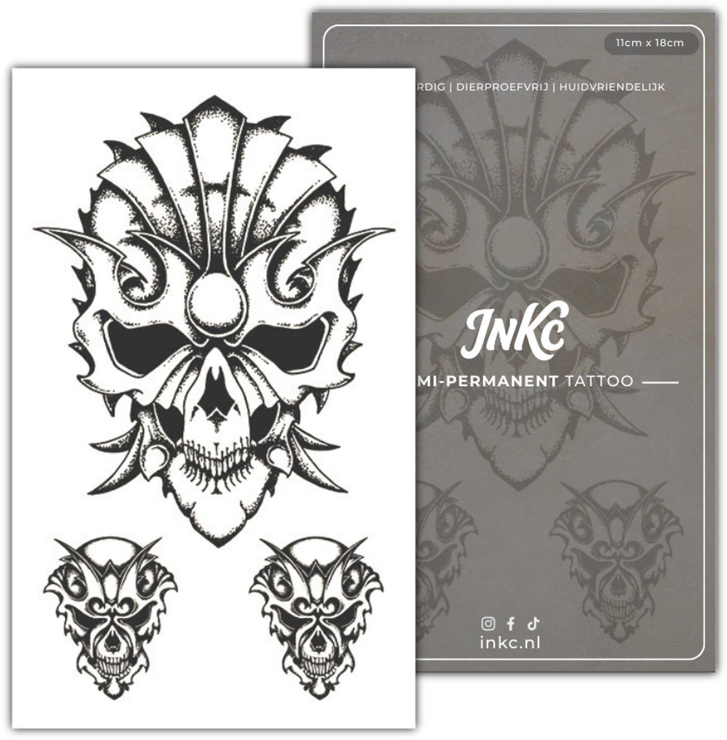 INKC - Tijdelijke Tattoo - Schedel Masker - Nep Tattoo - Plak Tattoos - Blijft tot 2 weken - 11 x 18cm