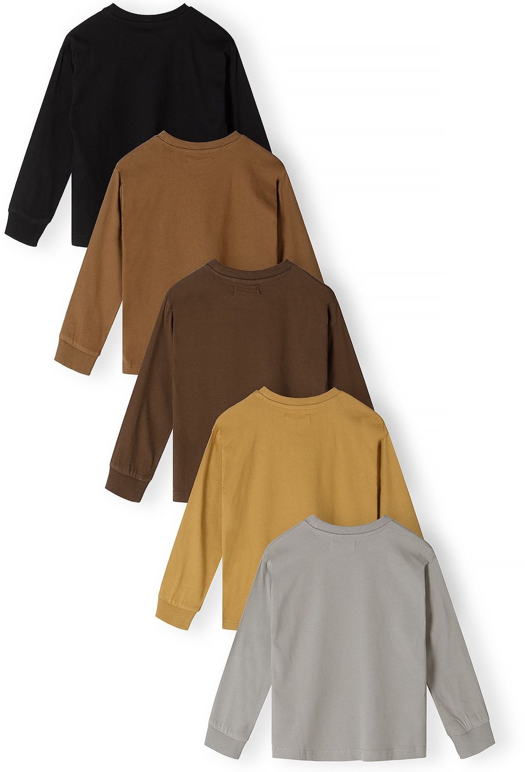 Minoti longsleeve jongens – geborduurd hertje – 5-pack – bruin en mosterd