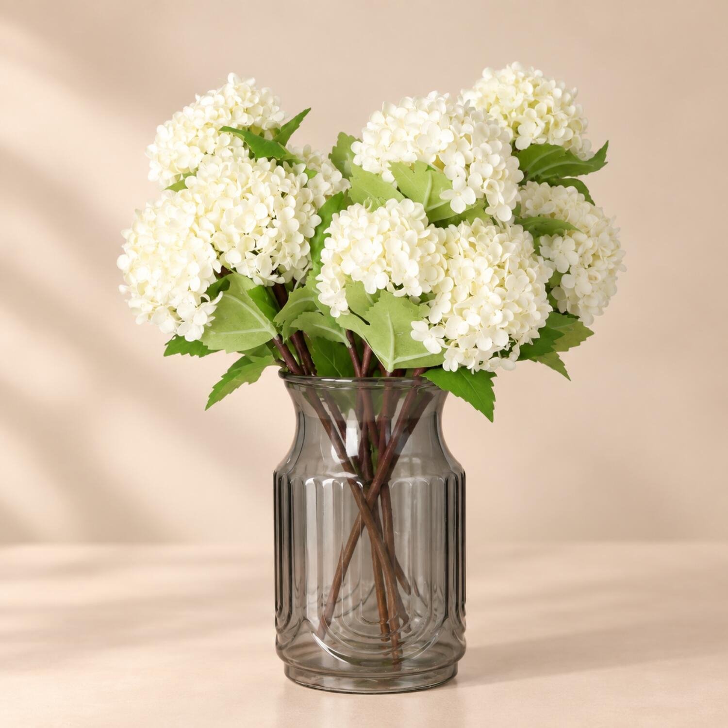 Bellatio Design Kunstbloem Viburnum / sneeuwbal - 4x - 30 cm - creme wit - losse steel - kunst zijdebloemen