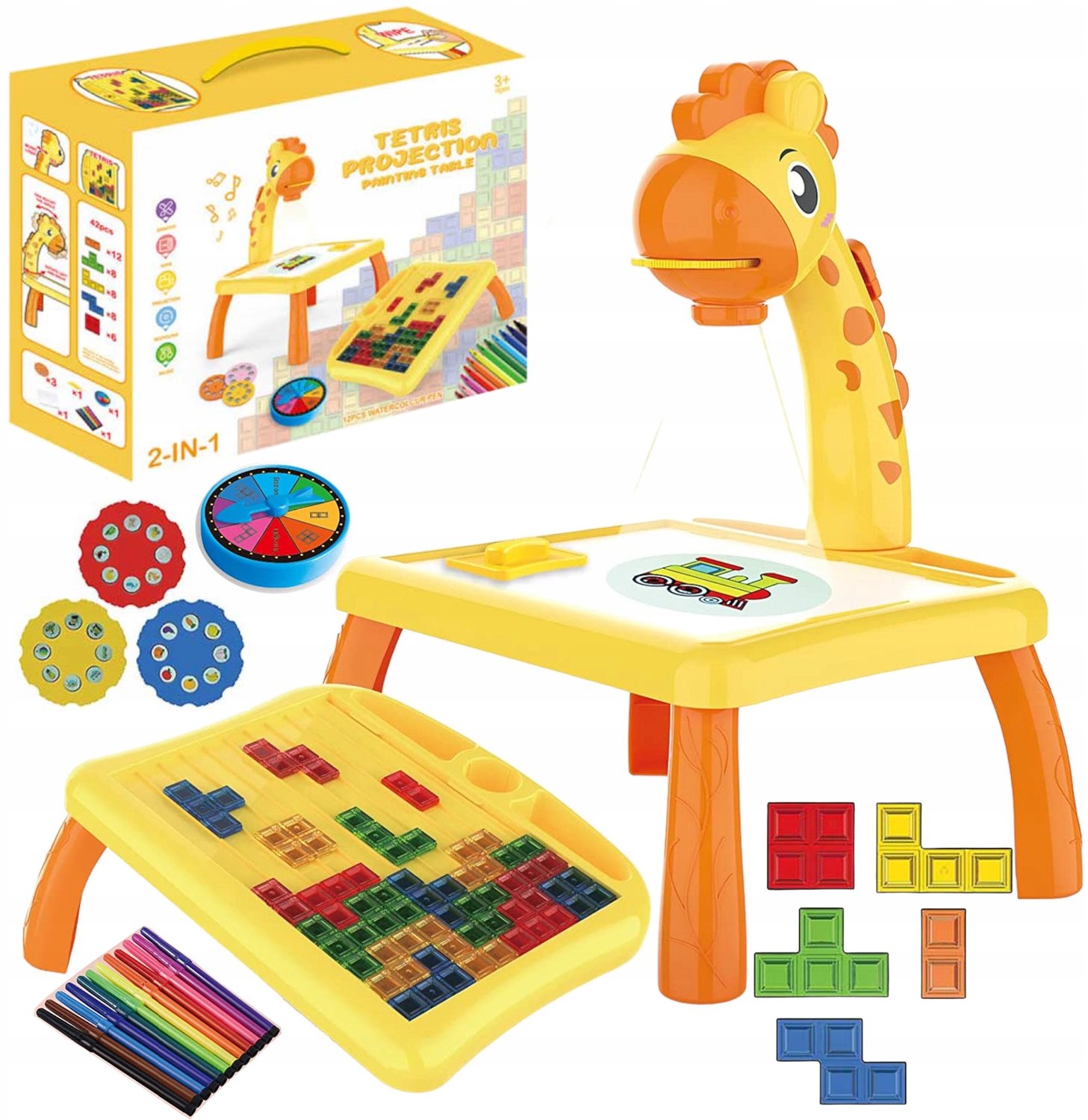 Tekentafel met projector voor kinderen, 3+ jaar, met stiften en tekenblok