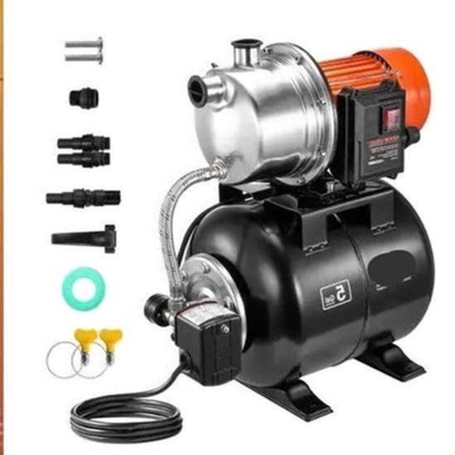 Ondiepe Bronpomp - Tuinpomp - Waterpomp - met 5-Gal Druk Tank - Draagbare Jetpomp - 1320GPH 1.6PK Automatische Waterversterker Pomp voor Tuin en Grond - Elektrische