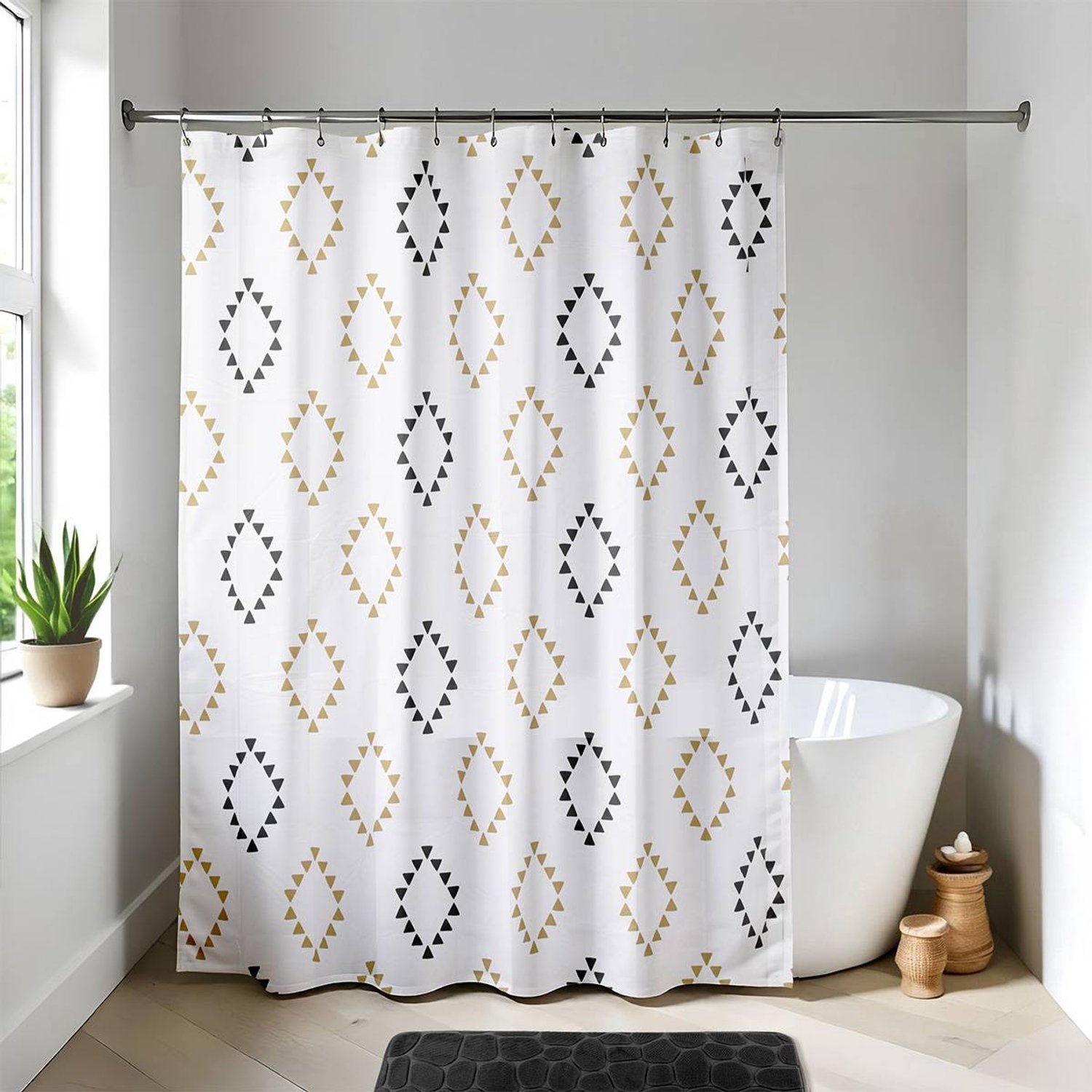 Rideau de douche en plastique 180 x 180 cm avec 12 anneaux blancs décor Lima
