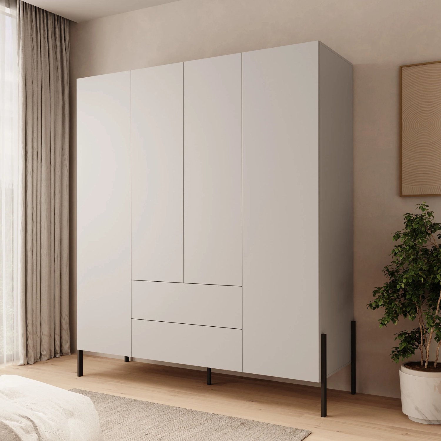 MEUBELLA Monvero - Kledingkast 4-deurs - Beige - 184x60x210 cm