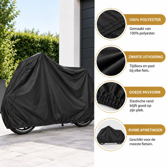 DIVERZA Fietshoes – Fietsbeschermhoes – Waterdicht, Windbestendig & UV-bestendig – 200 × 70 × 110 cm – Zwart — afbeelding 2