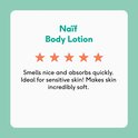 Naïf Body Lotion, met 4 van de 5 sterren. Ruikt lekker, trekt snel in en maakt huid zacht. Ideaal voor gevoelige huid.