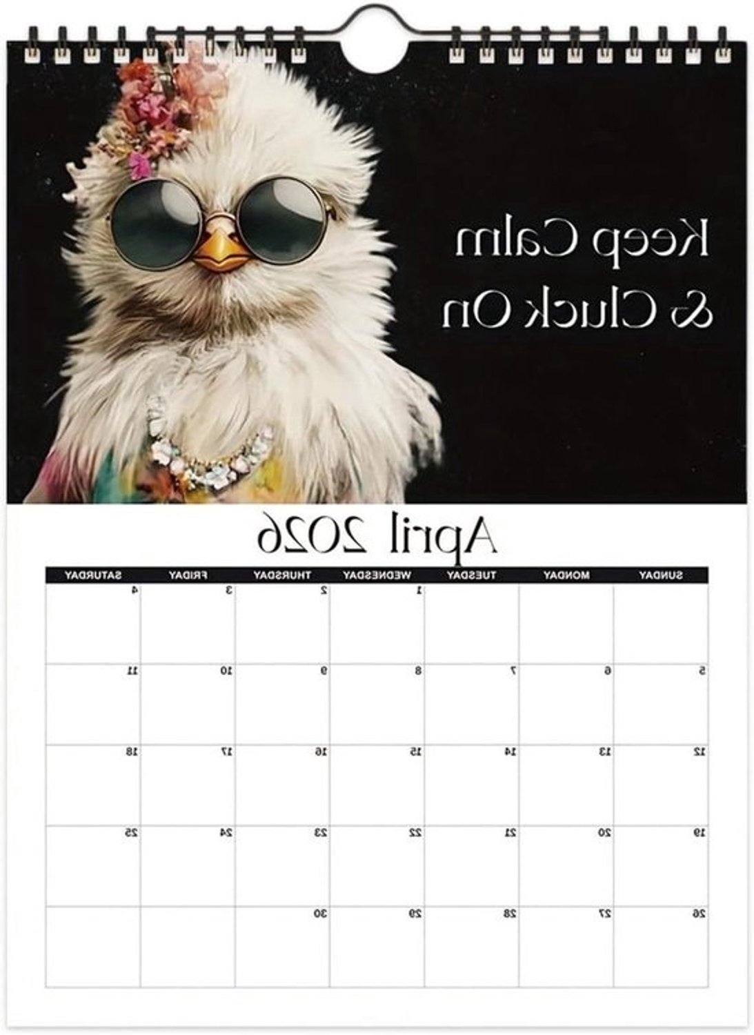 Wandkalender 2026 - Kipmaandkalender - Plannen en decoreren - Decoratief kippenkunstwerk - 28x21 cm - Multicolor