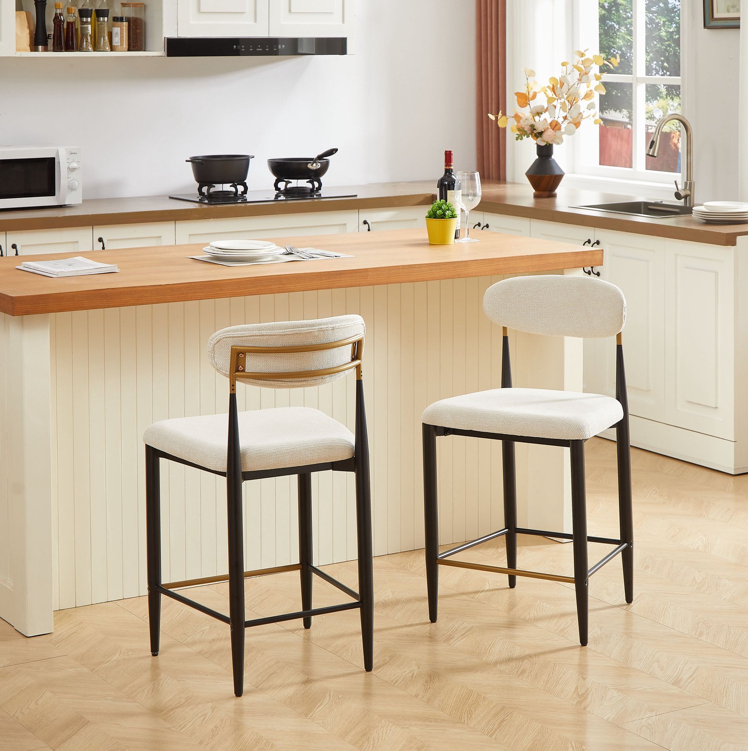 CHICFURN Barkrukset - Gestoffeerd - Met rugleuning - Beige