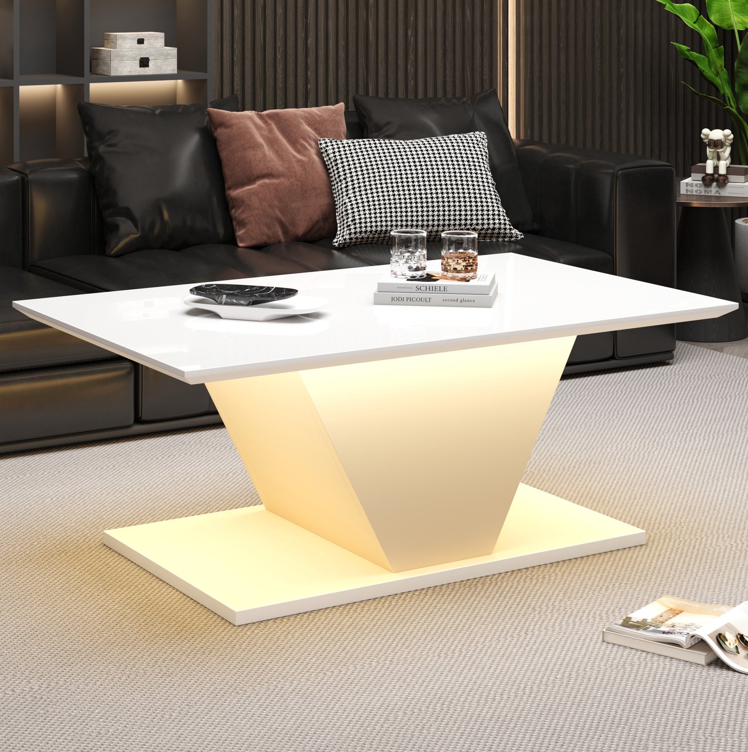 Maisentiel Salontafel 100 x 50 x 46 cm met appgestuurde LED, hoogglans spaanplaat, wit