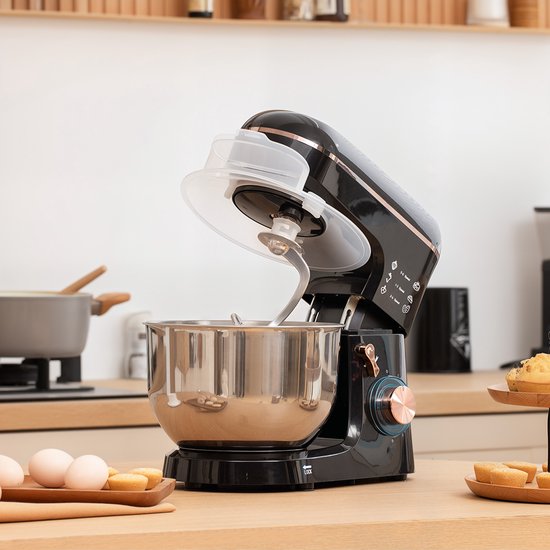 Staande mixer, keukenmachine, roerapparaat, 6 snelheden, 5,5L roestvrijstalen kom, Zwart — afbeelding 4