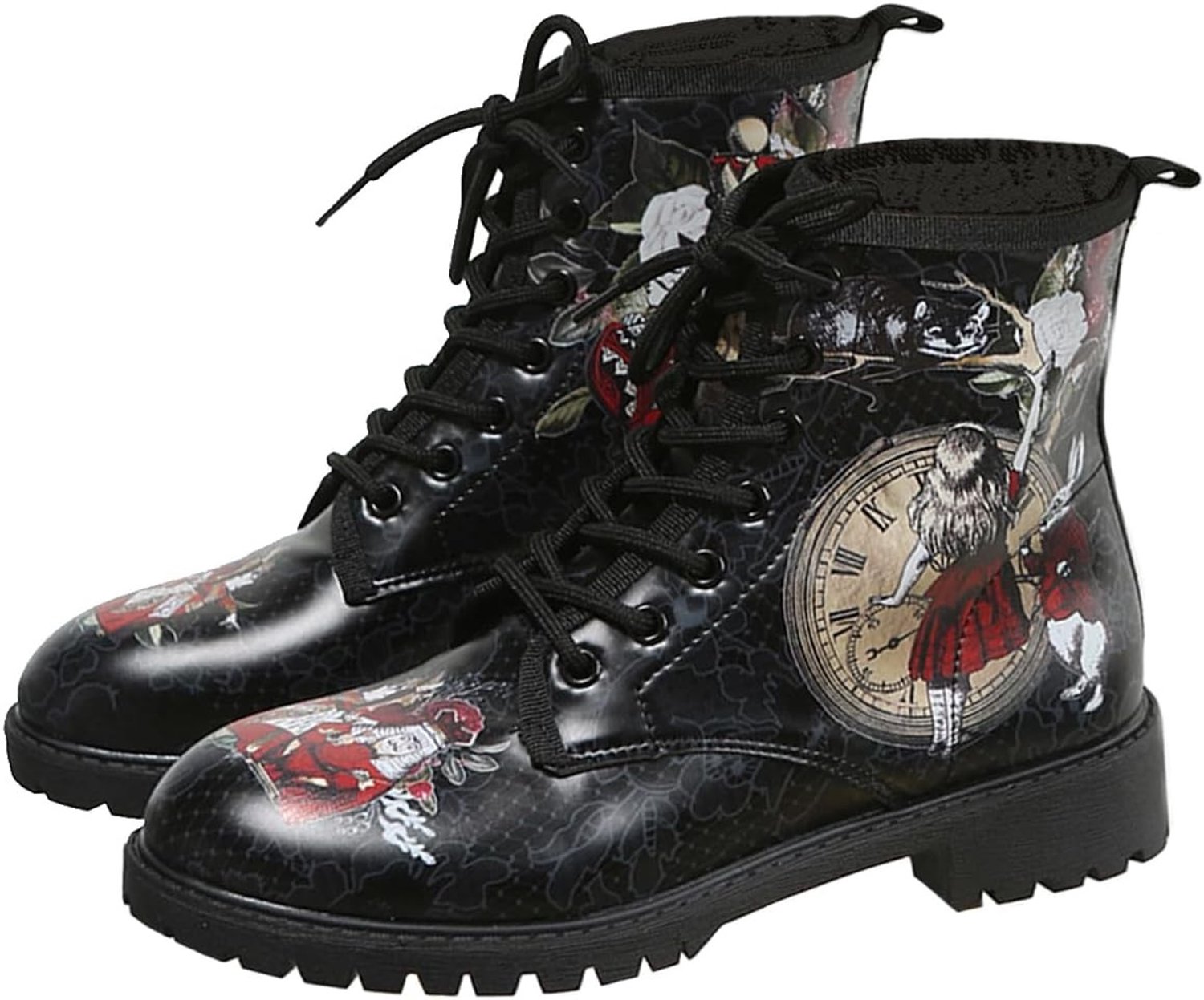 Ronde Neus Enkellaarsjes met Blokhak en Platform in Diverse Kleuren voor Punk en Gothic Stijl