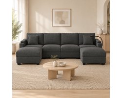 WUVRIE - Modulaire U-bank 275,5x139 cm - Slaapfunctie, USB en opbergruimte - Grijs
