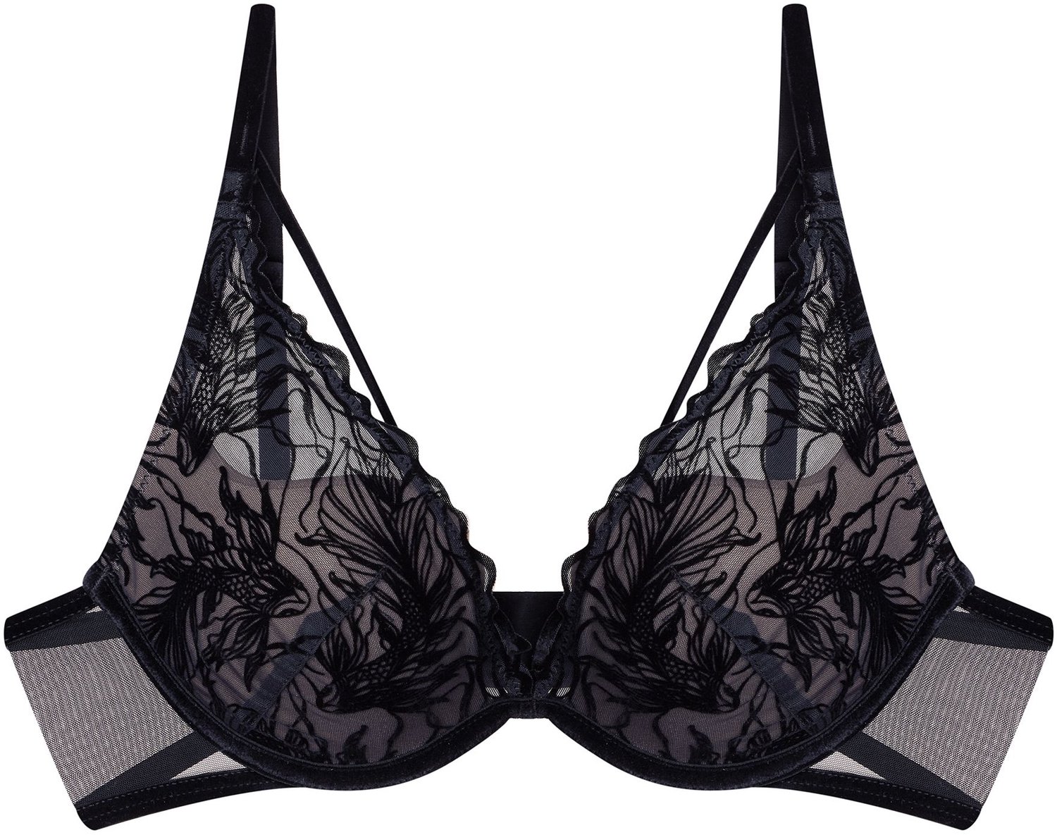 ESOTIQ Bree - Push-upbeha - Zwart - Kanten details met koi-print