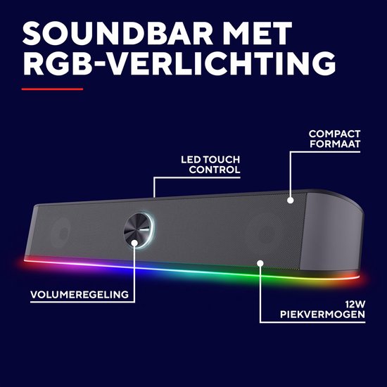 Rhox Soundbar met RGB Verlichting 12W (6W RMS), Grijs — afbeelding 2