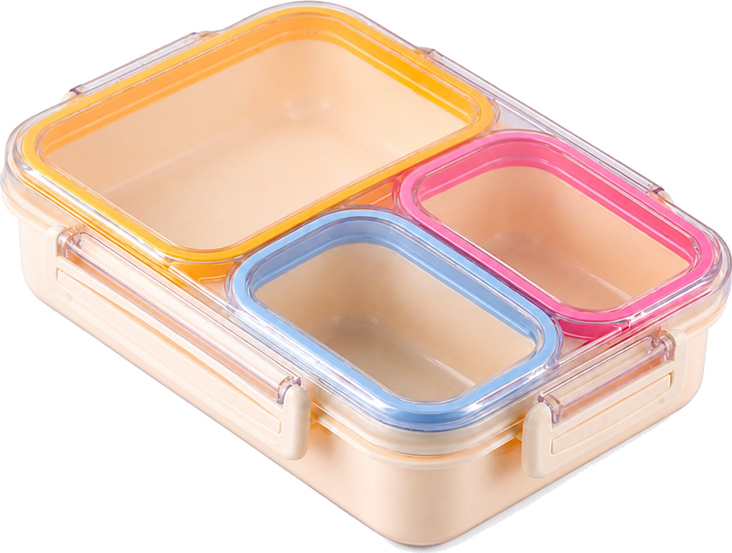 Broodtrommel met drie vakken, 800 ml, beige, van PP en siliconen