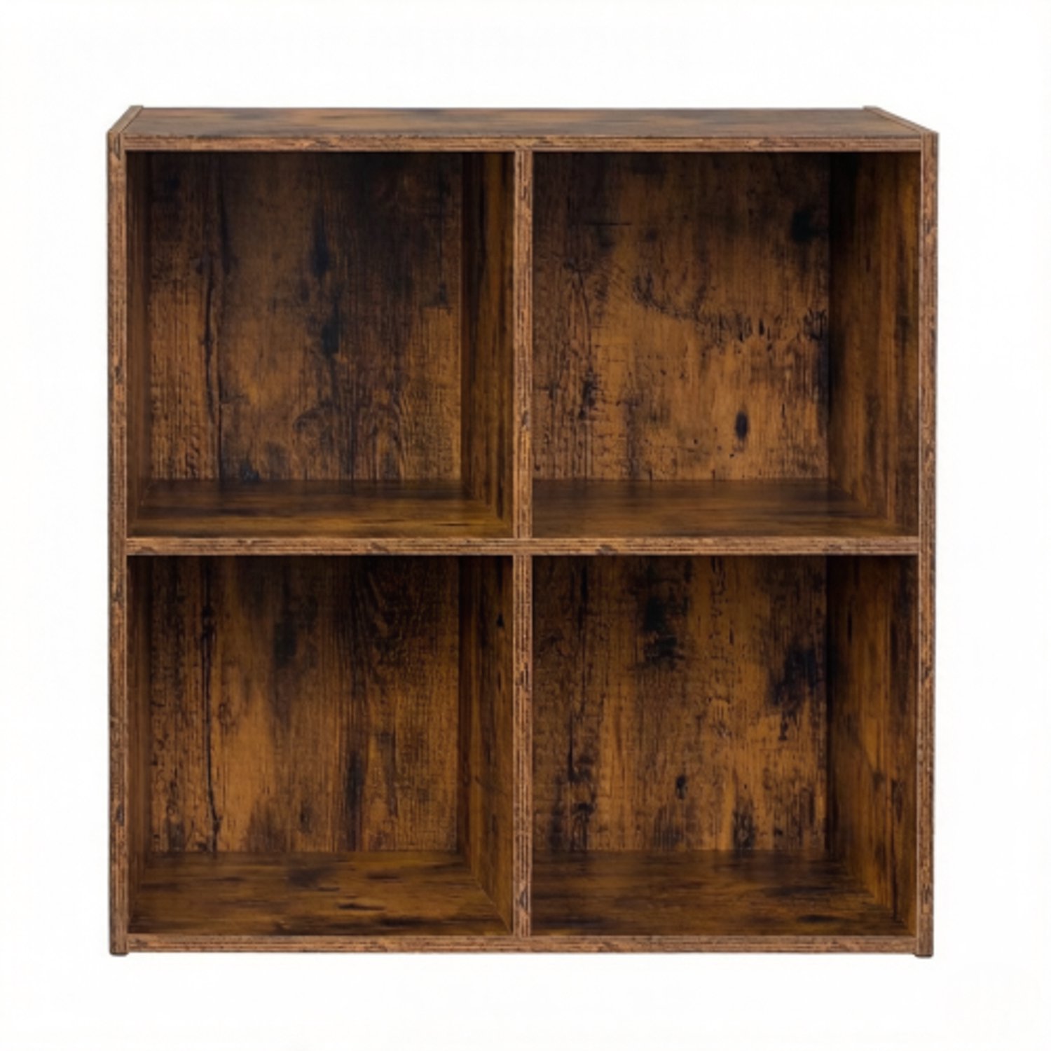 Compact kubusrek met 4 vakken, roestbruin boekenrek als zijboardenkast, 59,6 × 29 × 59,8 cm