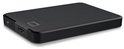 Zwarte Western Digital Elements draagbare harde schijf, zijaanzicht met USB-poort.