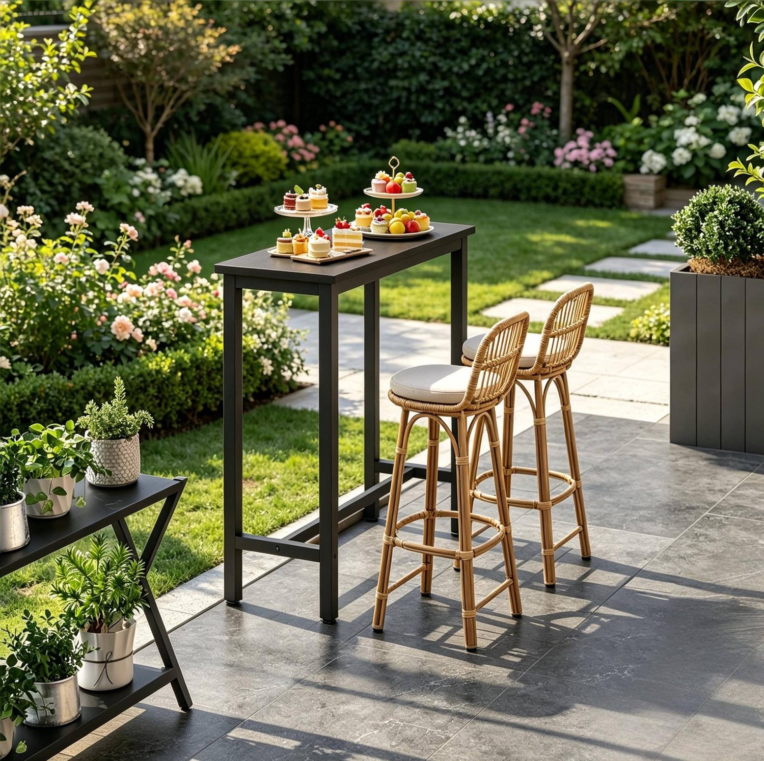 WUVRIE Bartafel 100x40x100 cm - Metalen frame en melamine tafelblad - Zwart