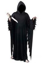 KIMU® Kostuum Magere Hein Kinderen Spook Pak Geest Zwart - Maat 158 164 170 - Magere Hein Lange Cape Capuchon Scream Jongen Ghostface Grim Reaper Halloween