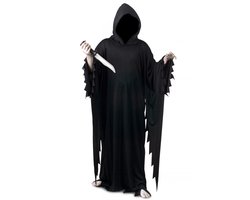 KIMU® Kostuum Magere Hein Kinderen Spook Pak Geest Zwart - Maat 158 164 170 - Magere Hein Lange Cape Capuchon Scream Jongen Ghostface Grim Reaper Halloween