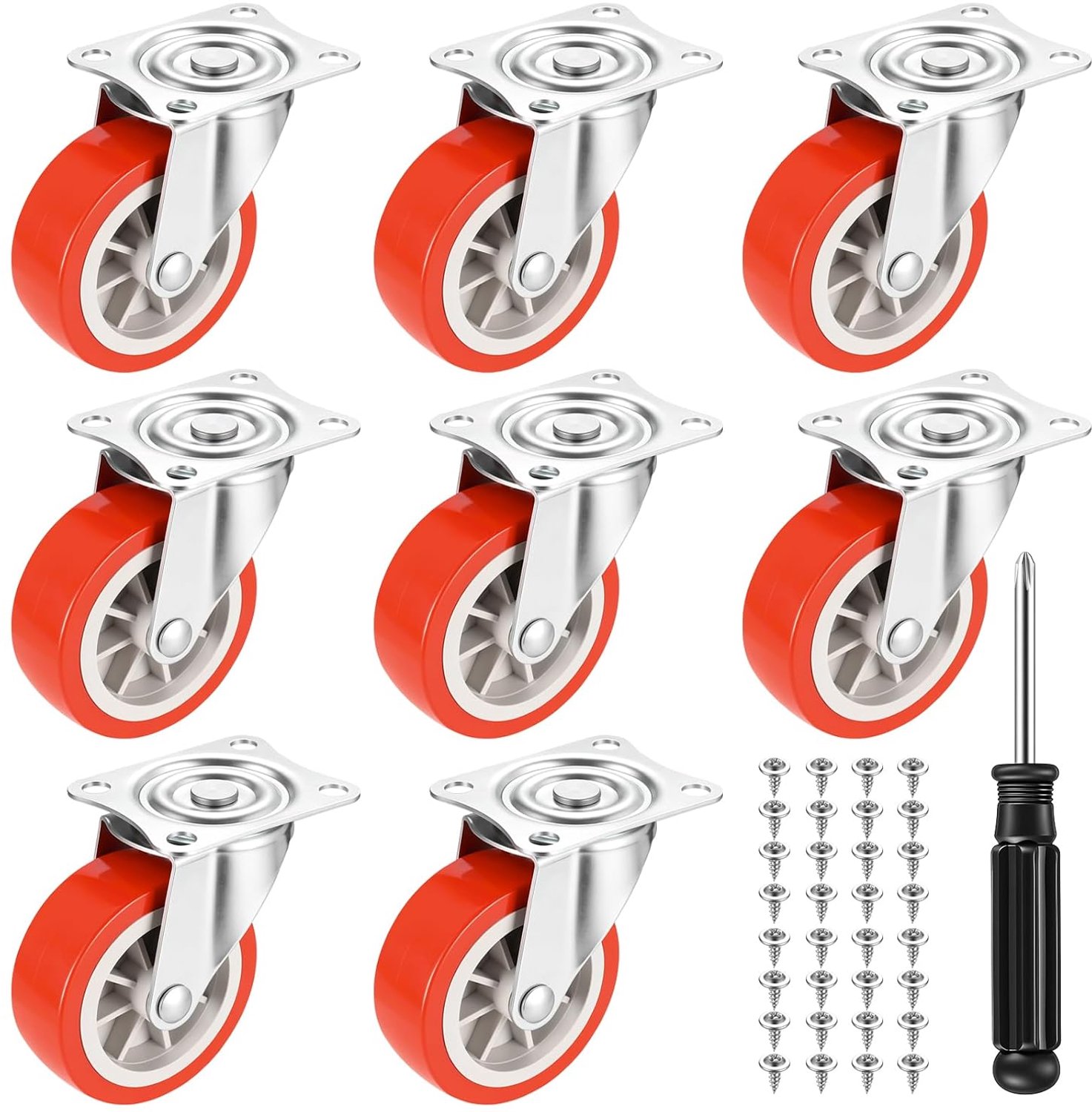 Meubelwielen 50 mm - Rood - 360° zwenkwielen - Ideaal voor werkbanken - 8 stuks - ServiceTopper