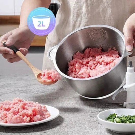 Elektrische Vleesmolen - 500W - Foodprocessor - Hakmolen - 2L RVS Keukenmachine - 2 Snelheden - voor Vlees - Noten en Groenten - Eenvoudig Schoon te Maken - Standaard Extra Mes — afbeelding 4