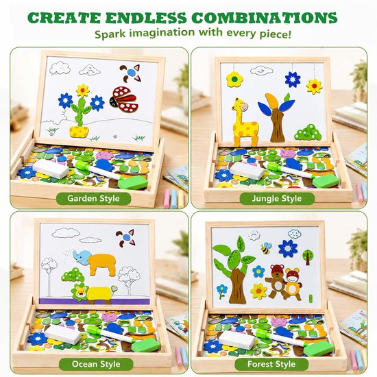 Magnetische Houten Puzzel - Houten Speelgoed Met Dubbelzijdig Bord - Pedagogische Leerpuzzel - Kan Op De Koelkast Plakken — afbeelding 4