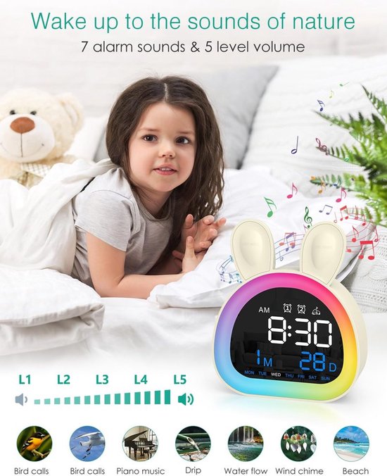 Digitale Kinderwekker met Bluetooth en Nachtlamp — afbeelding 3