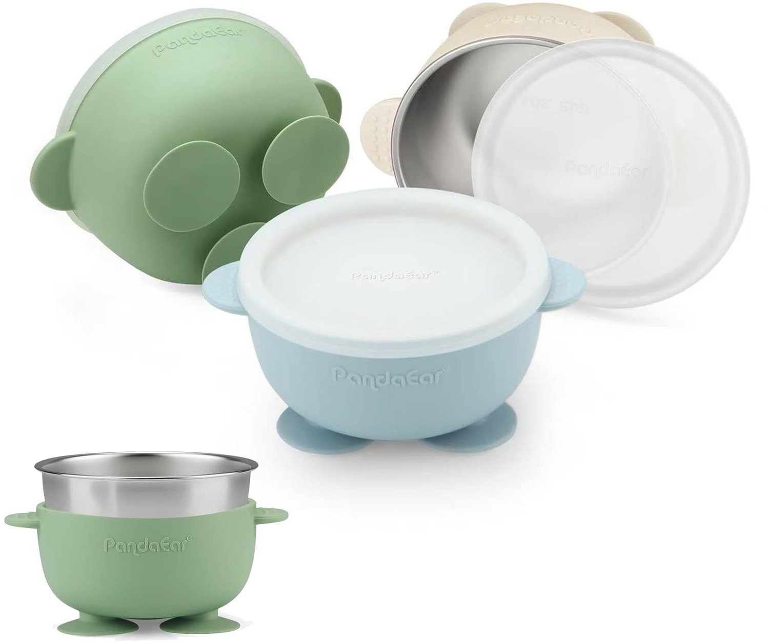 Set van 3 RVS Baby Schalen met Zuignap en Deksel
