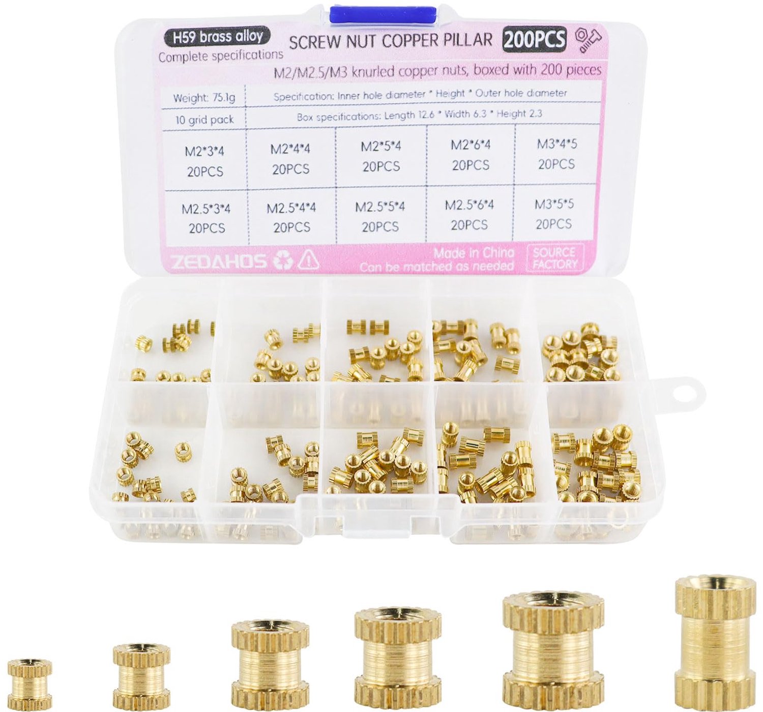 Messing Draad Inserts voor 3D Printer Toebehoren, Set van 200 Stuks