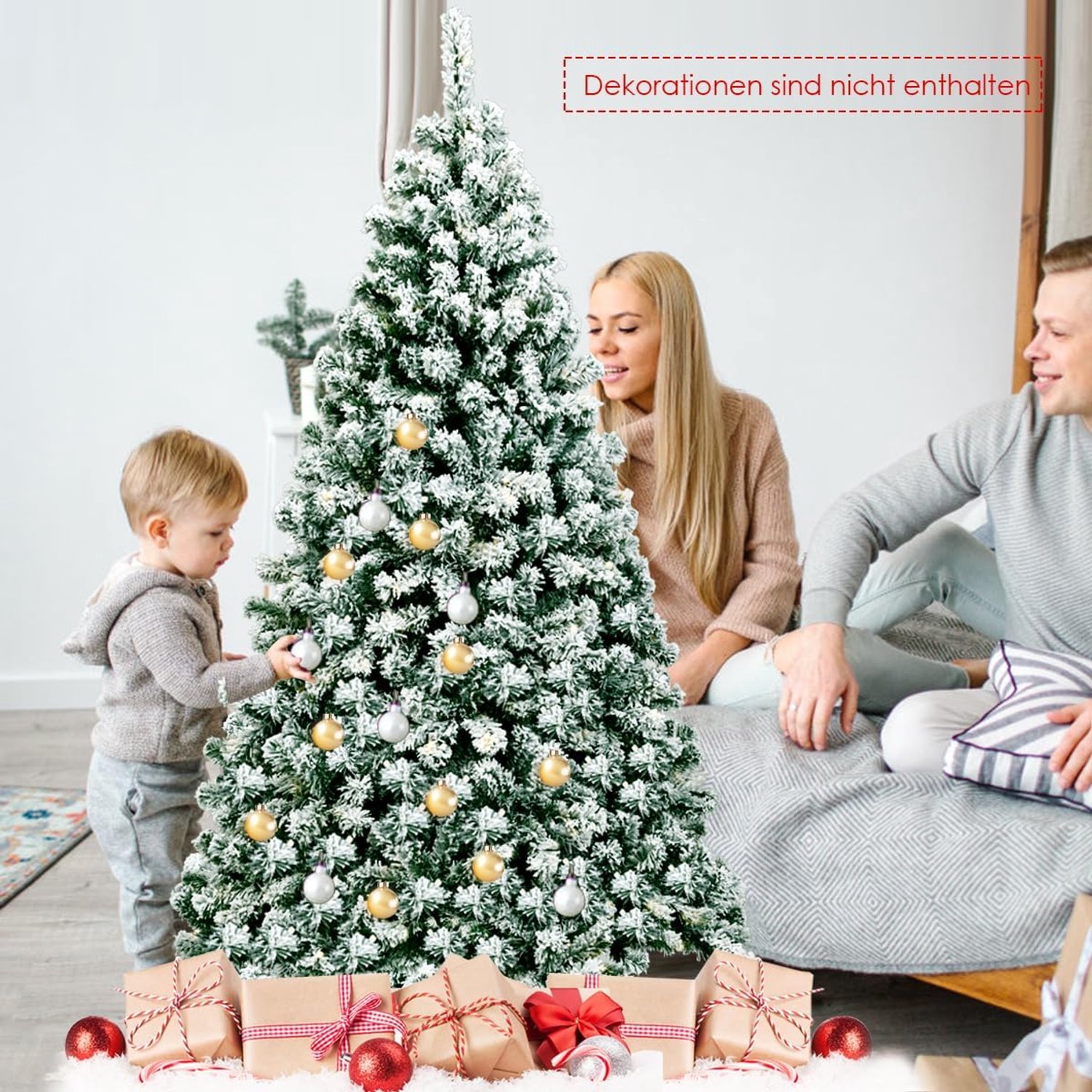 KOMFOTTEU Kunstkerstboom met leds, warmwit - kunstdennenboom wit met sneeuw - decoratieve boom voor Kerstmis, pvc-naalden en metalen standaard (182 cm) – foto 2
