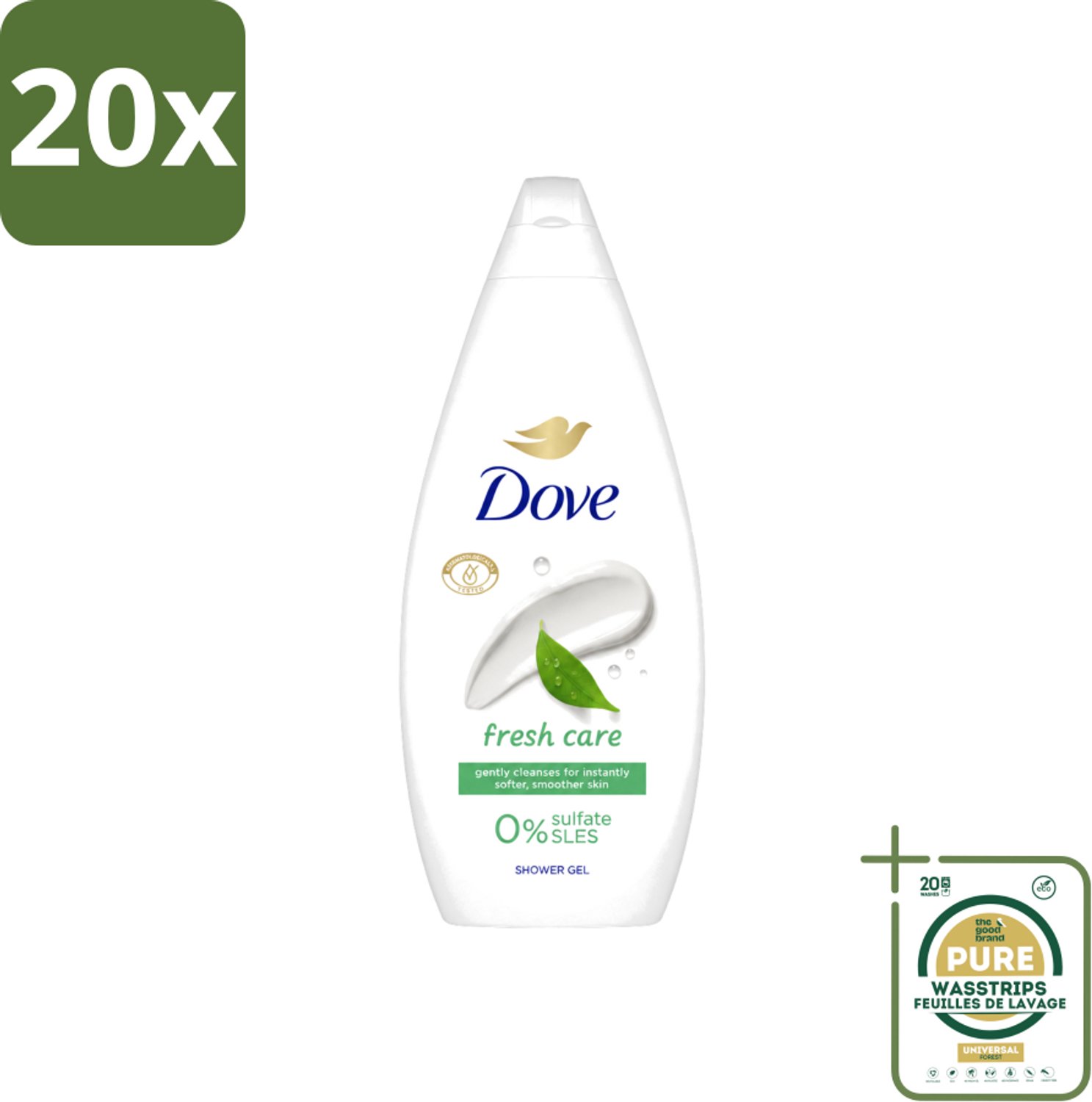 20 x Dove Douchecrème - Fresh Care - 720 ml - Wasstrips - Douchecrème - Huid Verzorging - Zachte Huid - Hydraterende Douchegel - Droge Huid