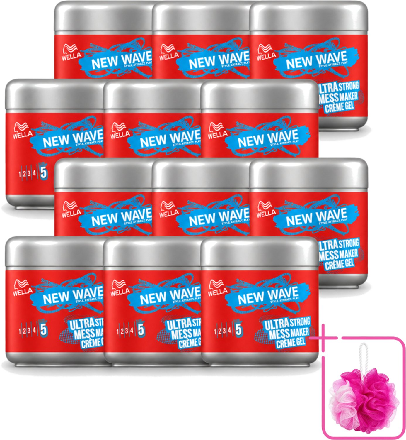 12 x Wella – New Wave Mess Maker Ultra Strong – Haargel – 150 ml - Bulkverpakking - Warrige look - Douchemop - Haarstyling