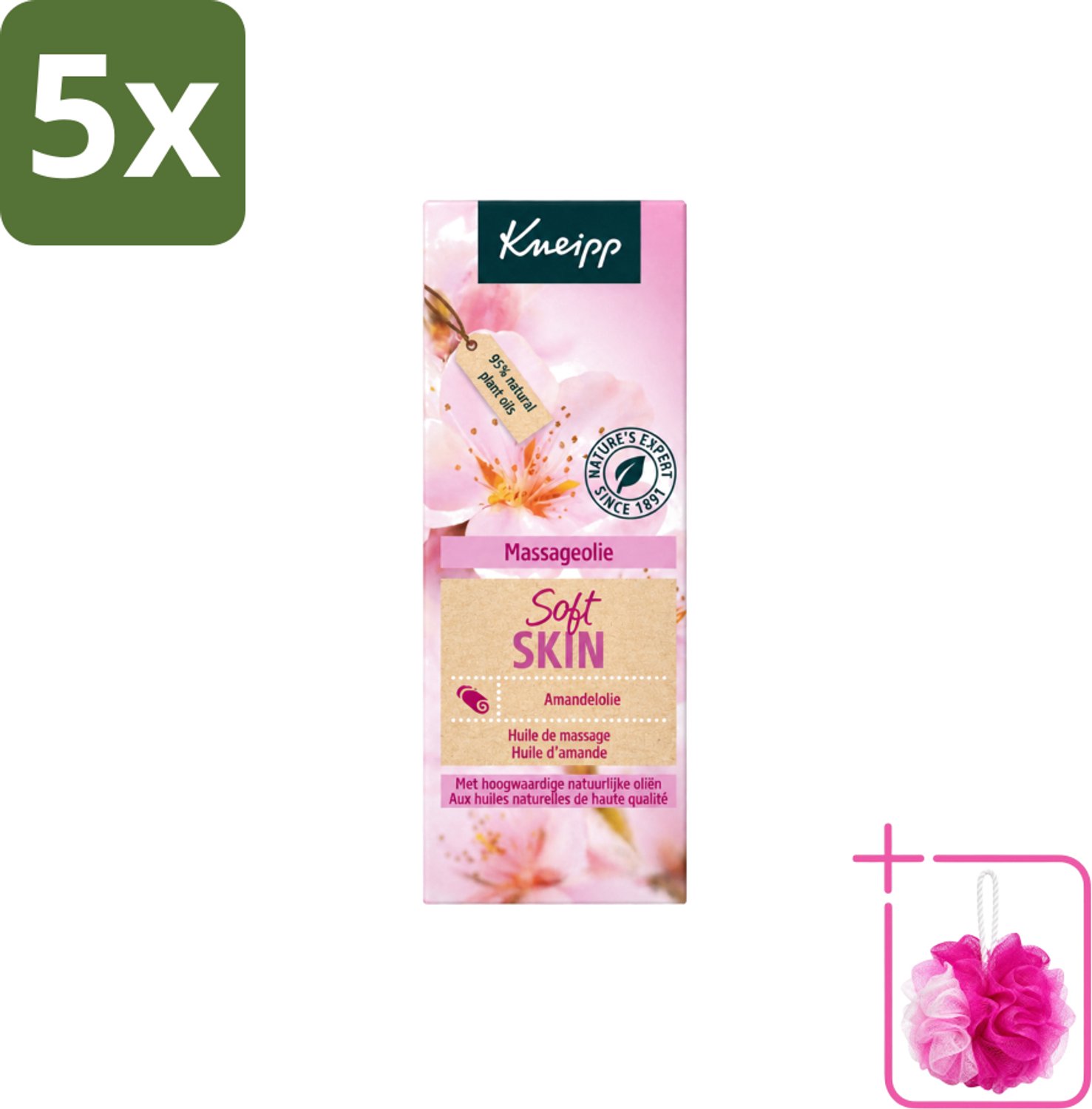 5 x Kneipp - Massageolie - Soft Skin - Amandelbloesem - Voor zachte & soepele huid - 100 ml - Bulkverpakking - Massageolie - Douchemop - Huidverzorging
