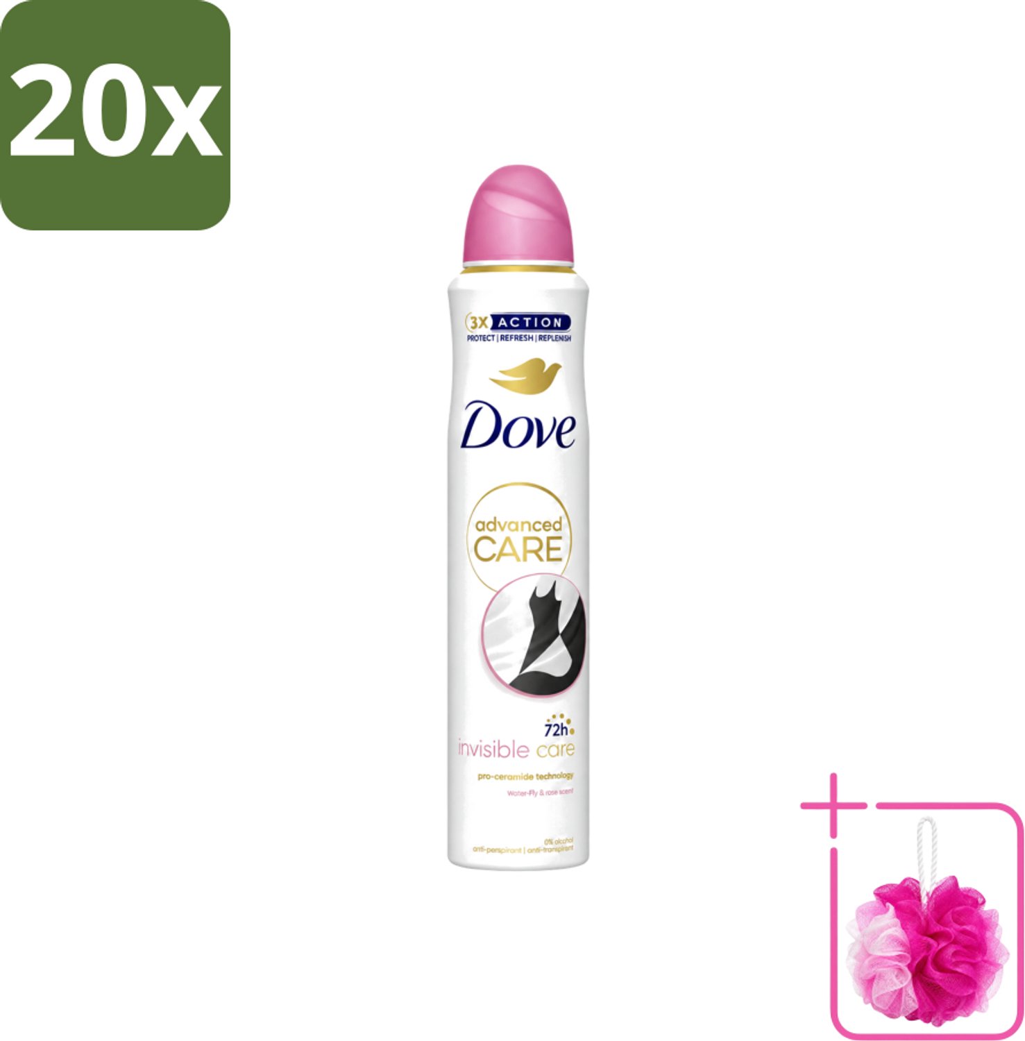20 x Dove Deodorant Spray - Invisible Care - 200 ml - Bulkverpakking - Dove Deodorant Spray - Douchemop - Onzichtbare bescherming