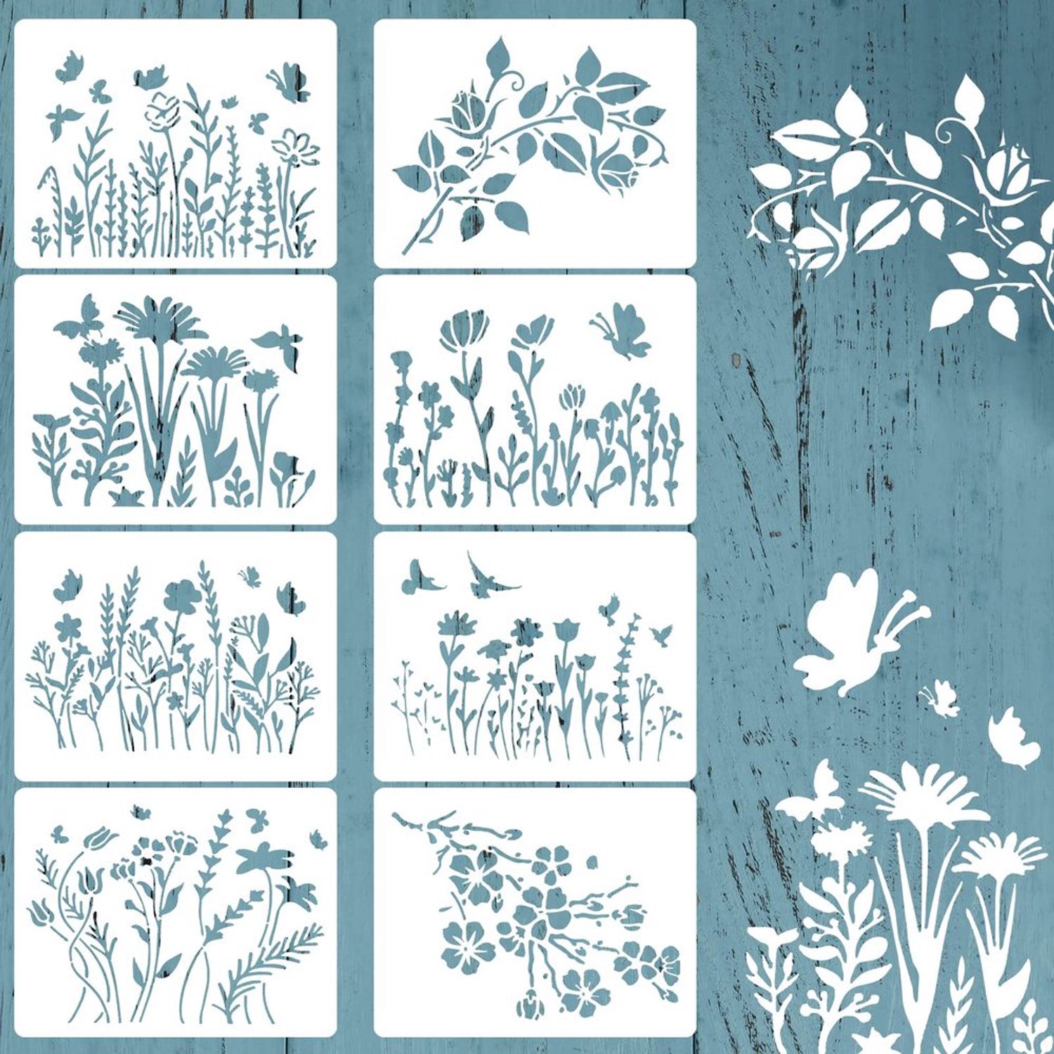 Set van 8 Herbruikbare Bloemen Sjablonen voor Kunst en Ambachten