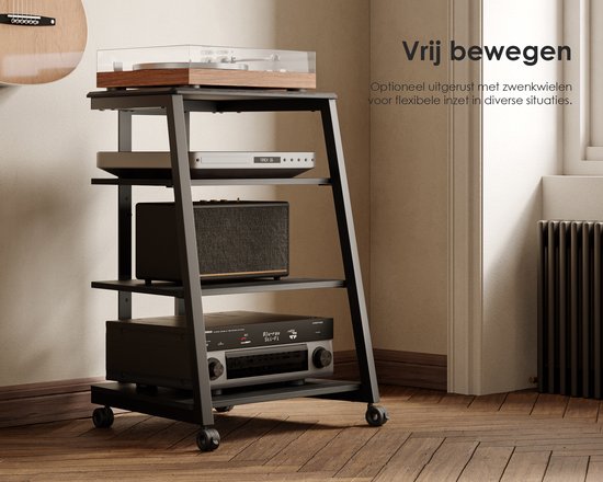 FITUEYES HiFi-meubel - Hoogteverstelbare planken - 78 cm hoog - Verstelbare voetjes - Zwart — afbeelding 2