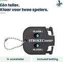 Zwarte Stroke Counter met metalen ketting, geschikt voor twee spelers.
