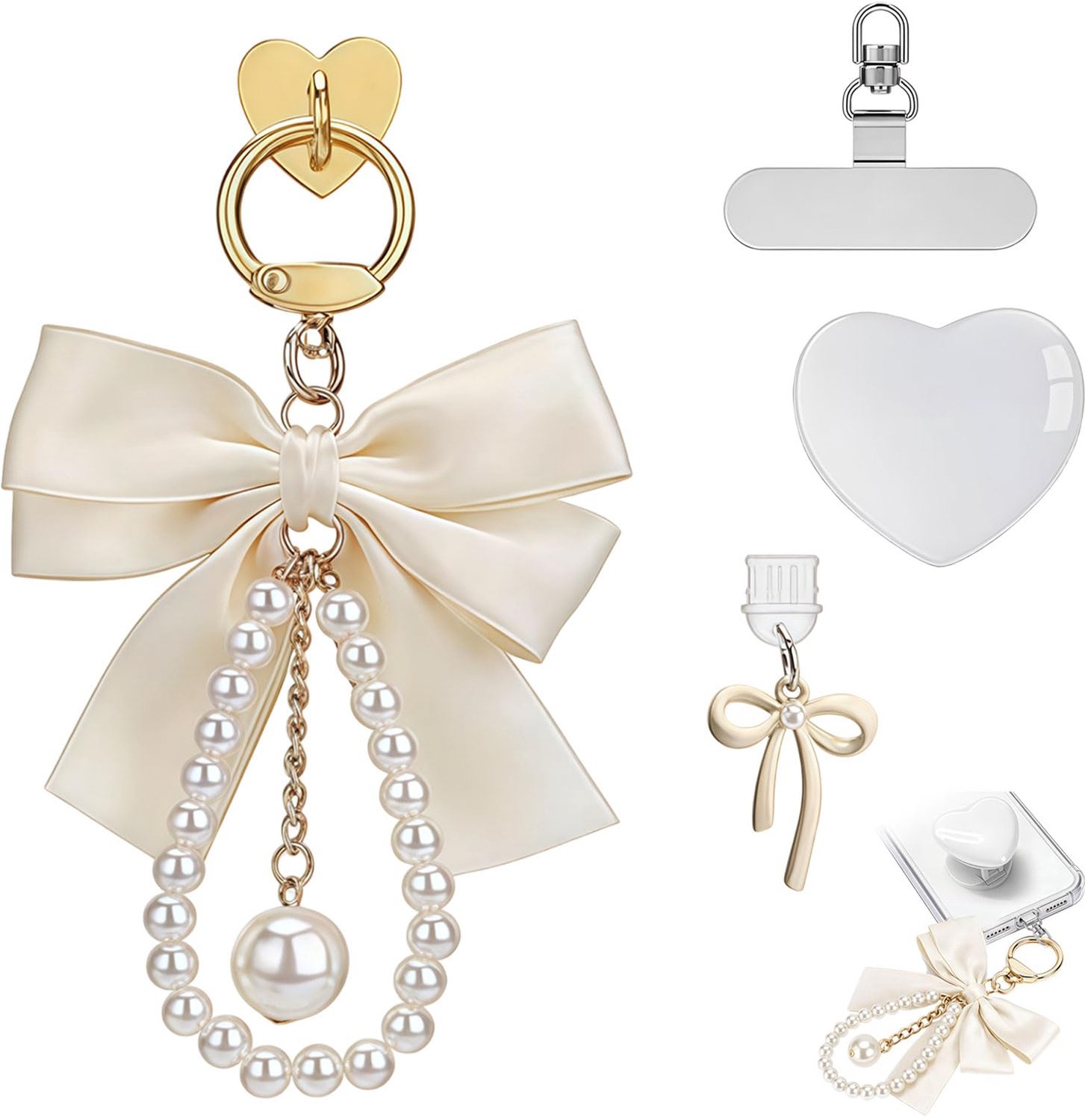 Telefoon Hanger Set met Hart Houder en Ribbon Chain