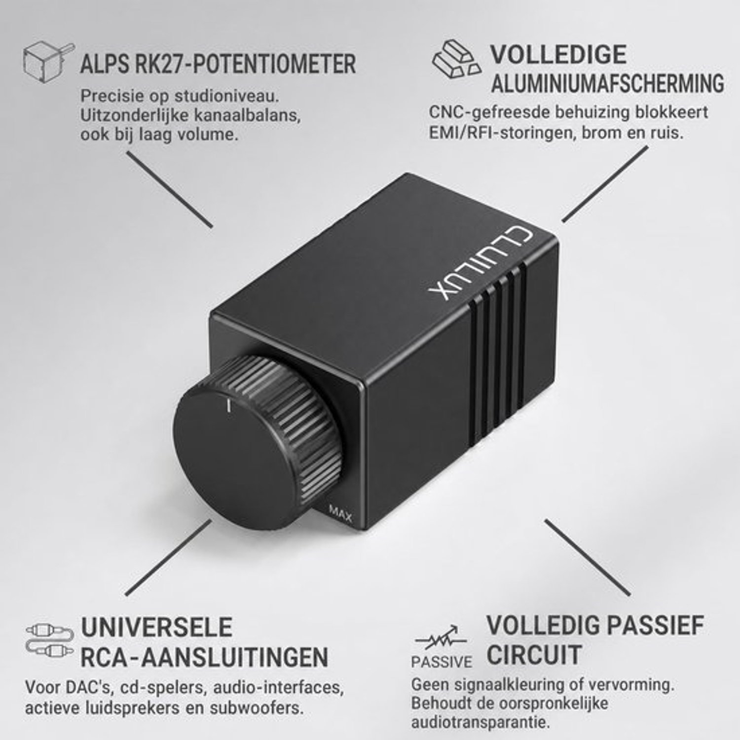 Passieve RCA-volume- en basregelaar met