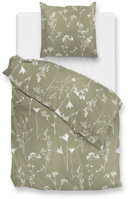 Zohome Yarrow Dekbedovertrek - Groen - Lits-jumeaux - Dekbedhoes van 100% Katoen-Flanel - Bloemen - 240x220 + 2 slopen 60/70 cm - AW25 van Merkloos — afbeelding 4
