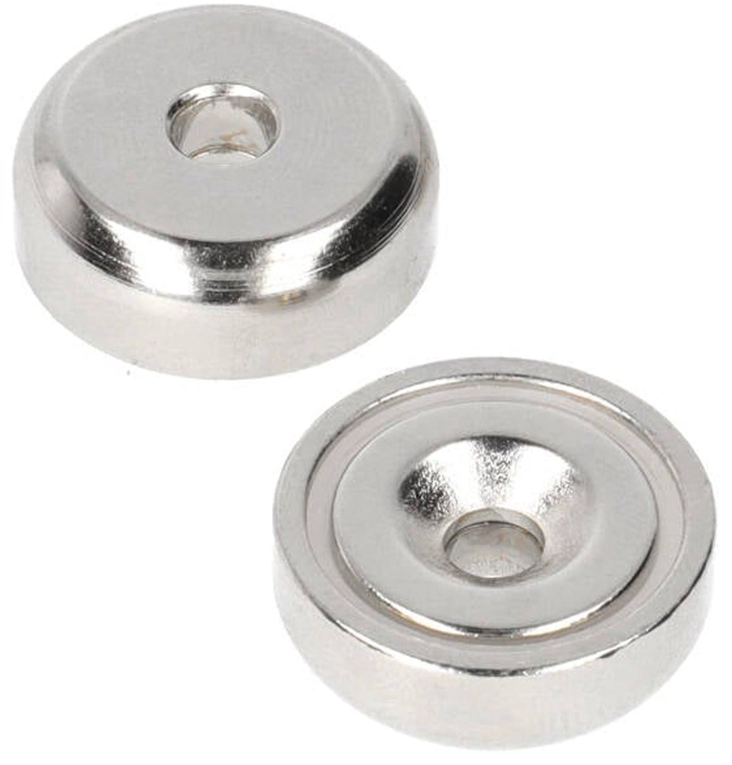 Neodymium Potmagneet Ø20 x 6 mm N40 NiCuNi boor-/verzinkgat – 4 stuks