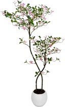 Kunstmatige Kersenbloesemboom 120 cm – 4 ft – Met Witte Pot & Zijden Roze Bloemen – Buigbare Takken & Meerstammig – Hypoallergeen & UV-bestendig – Voor Woonkamer, Kantoor & Bruiloft